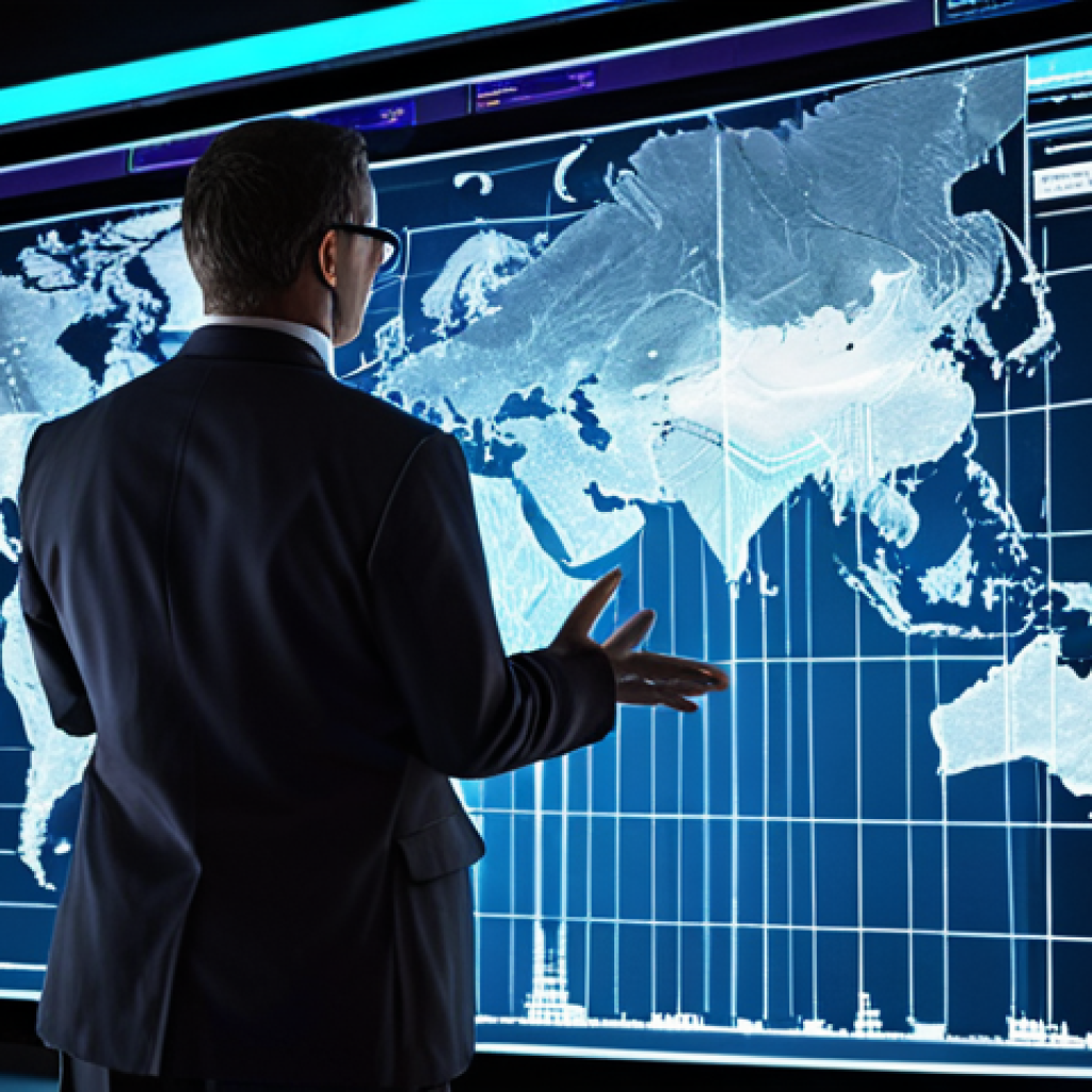 **Prompt:** A visionary actuary, depicted as a diverse and modern professional, stands in a sleek, high-tech control room. Holographic projections surround them, displaying intricate data visualizations of global risks: intertwining cyber threat networks, dynamic climate change patterns with extreme weather icons, and complex supply chain diagrams. The actuary points confidently towards a dynamic future, symbolizing proactive risk anticipation and resilience design through artificial intelligence and big data. The scene emphasizes foresight, strategic planning, and the transformation of uncertainty into a competitive advantage for businesses.