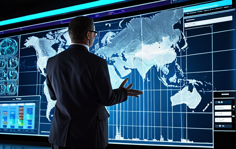 **Prompt:** A visionary actuary, depicted as a diverse and modern professional, stands in a sleek, high-tech control room. Holographic projections surround them, displaying intricate data visualizations of global risks: intertwining cyber threat networks, dynamic climate change patterns with extreme weather icons, and complex supply chain diagrams. The actuary points confidently towards a dynamic future, symbolizing proactive risk anticipation and resilience design through artificial intelligence and big data. The scene emphasizes foresight, strategic planning, and the transformation of uncertainty into a competitive advantage for businesses.