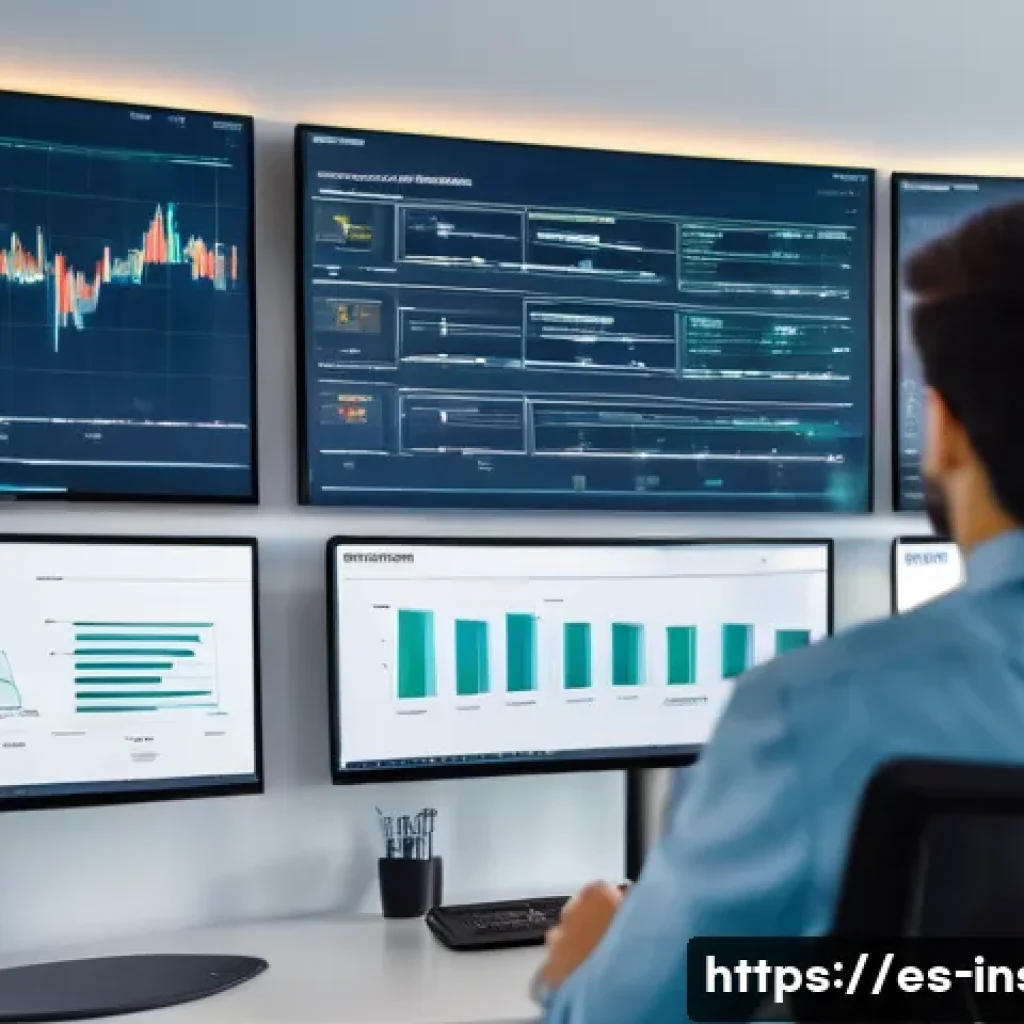 보험계리사와 협동조합 보험 분석 - A professional actuary in a modern Spanish insurance cooperative office, analyzing large digital scr...