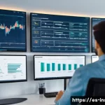 보험계리사와 협동조합 보험 분석 - A professional actuary in a modern Spanish insurance cooperative office, analyzing large digital scr...