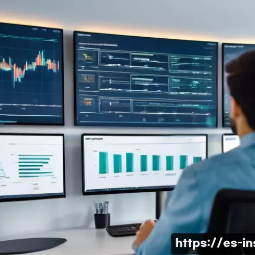 보험계리사와 협동조합 보험 분석 - A professional actuary in a modern Spanish insurance cooperative office, analyzing large digital scr...