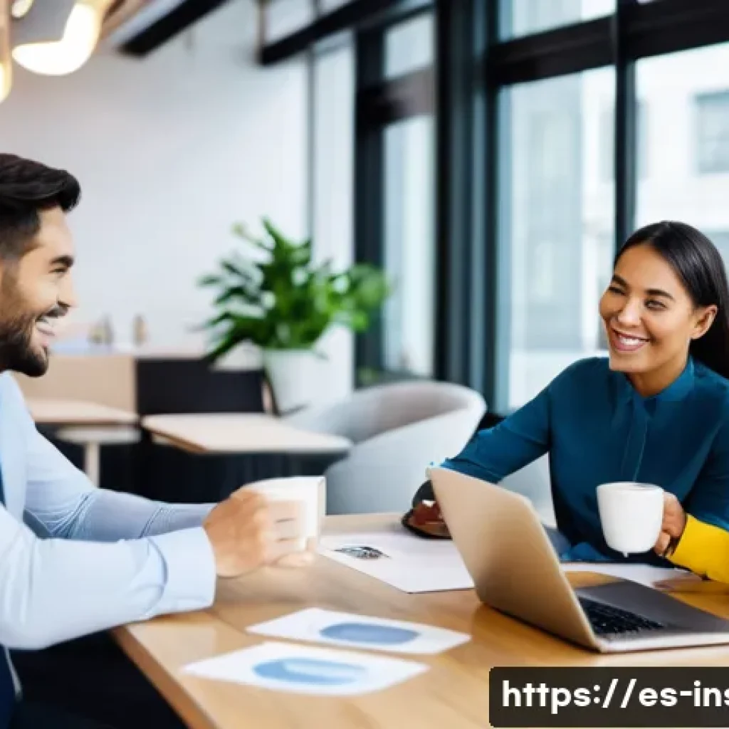 보험계리사와 직장 내 네트워킹 - A professional office setting where diverse actuarial colleagues are engaging in a casual coffee bre...