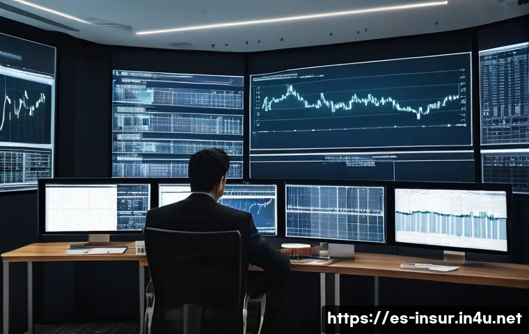 보험계리사와 리스크 분산 전략 - A professional financial actuary office scene in a modern Latin American city, featuring a diverse g...