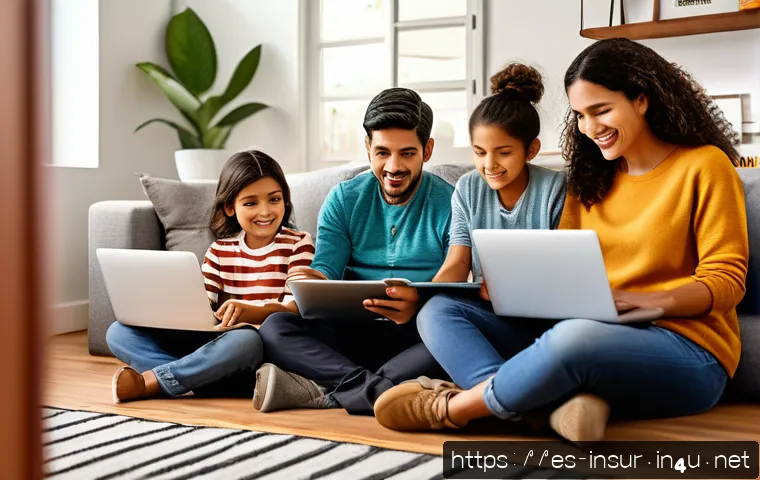 보험계리사와 신규 보험 상품 아이디어 - A modern urban family living room scene featuring a young Hispanic couple working remotely on laptop...