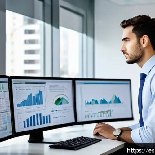 보험계리사와 보험 설계사 차이 - A professional Spanish actuary working in a modern office environment, focused on analyzing complex ...