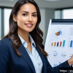 보험계리사와 전문 인증 프로그램 - A professional actuarial specialist in business attire, confidently presenting a detailed financial ...