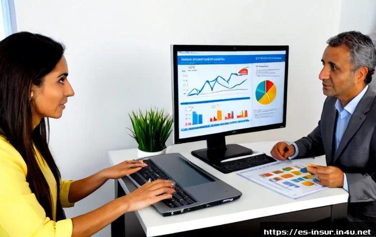 보험계리사와 보험 컨설팅 사례 - Photorealistic insurance consulting meeting in a bright modern office in Madrid, a Hispanic actuary ...
